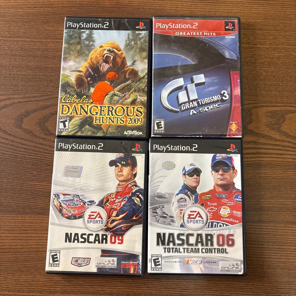 Sony PlayStation 2 Video‎ Game Bundle 4 Games Good NASCAR Gran Turismo Cabela's